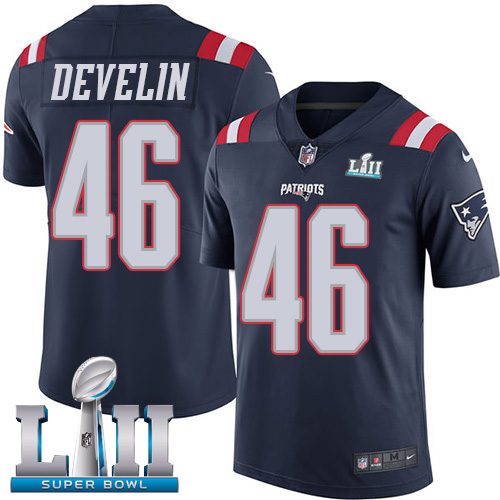 Nike Patriots #46 James Develin Navy Blue Super Bowl LII Youth Stitched NFL Limited Rush Jersey